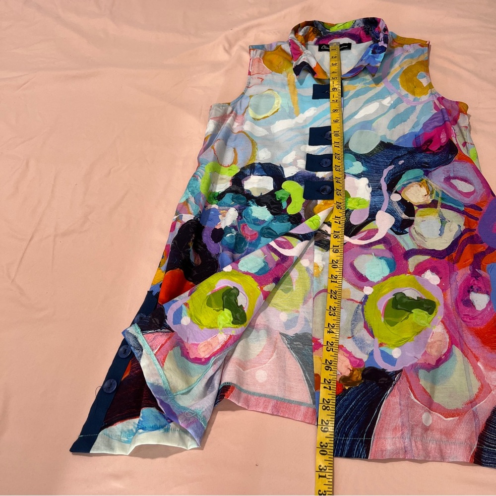 Claire Desjardins Colorful Abstract Sleeveless Button Front Tunic Lagenlook - Picture 15 of 16